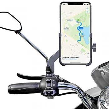 Homeet Soporte Móvil Moto, Soporte Telefono Motocicleta Retrovisor Universal Aleación de Aluminio 360 Rotación Soporte Moto Retrovisor Antideslizante para 4.7 a 6.8 Telefono y GPS