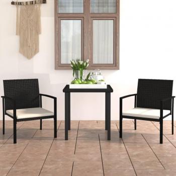 3-Piece Black Poly Rattan Garden Dining Set