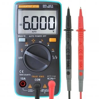 Mini multímetro digital KASUNTEST auto rango 6000 cómputos portátil TRMS Multímetro Ohm/Hz/Temperatura/Ciclo de trabajo/Test continuo/Medición AC/DC Medidor de prueba con luz trasera