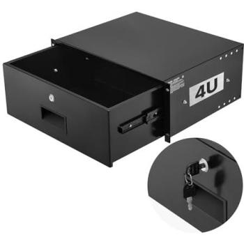 VEVOR 4U Lockable Rack Mount Drawer, 50 lbs Load Capacity, Sliding Drawer with Cable Management for 19-Inch Server AV Cabinet