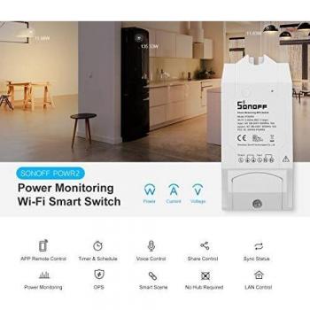 SONOFF POWR2 Interruptor para Luces Inalámbrico Wi-Fi Inteligente con Monitorización de Energía, Módulo Universal para Bricolaje para Domótica. Funciona con Amazon Alexa, Google Home, IFTTT