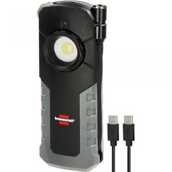 Lámpara de mano LED recargable Brennenstuhl 1000 + 380 lm, carga inalámbrica, duración máxima de 12h, gancho giratorio 360°, imán y batería intercambiable