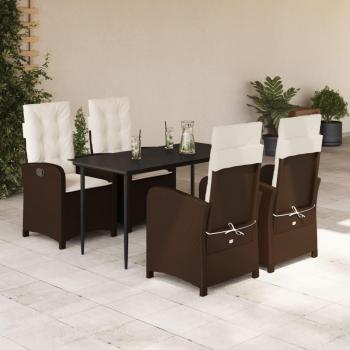 5-Piece Brown Poly Rattan Garden Dining Set with Cushions