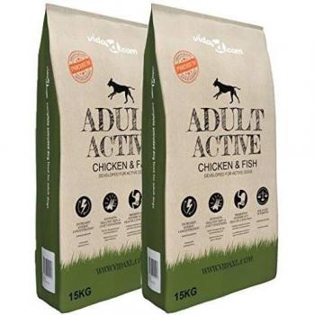 vidaXL 2x15kg Saco de Comida Seca Perro Adult Active Chicken&Fish 30kg Pienso