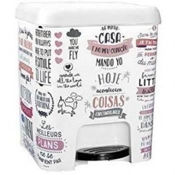 Great Plastic Cubo de Basura con Pedal 7 litros en Color Blanco con Textos, 7 L