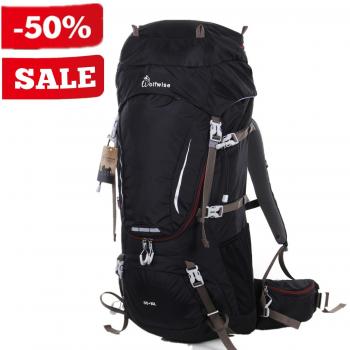 WolfWise Mochila De Marcha,Viaje Montañismo Senderismo Acampada,55L+ 10L,Impermeable,Gran Capacidad,Negro