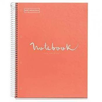 Miquelrius - Cuaderno Notebook Emotions, 1 Franja de Color, A4, 80 Hojas Cuadriculadas 5 mm, Papel 90 g, 4 Taladros, Cubierta de Cartón Duro, color Melocotón
