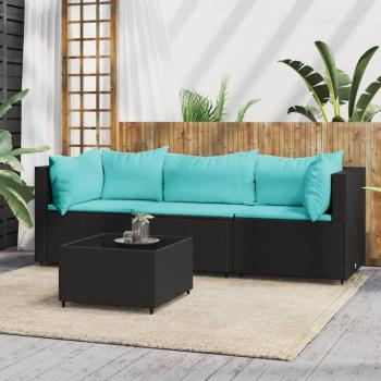 4-Piece Black Poly Rattan Garden Lounge Set with Cushions