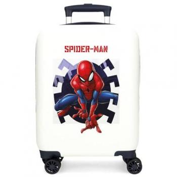Maleta de cabina rígida Spiderman Attack 50 cm blanca, capacidad 28L