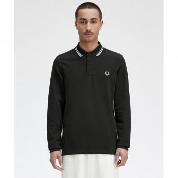 Fred Perry Men's Long Sleeve Twin Tipped Polo Shirt - Night Green - Size: M
