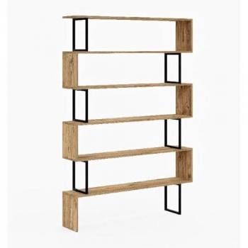Estantería Librería Giuliana de Melamina y Metal, Roble Negro, 135x25,5x195 cm