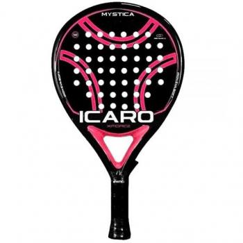 Pala de pádel Mystica Icaro Pink - Diseño elegante en color rosa, núcleo de goma EVA para mayor confort y control, superficie de fibra de carbono para durabilidad y potencia, forma híbrida que combina control y potencia, peso ligero