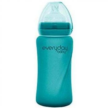 Biberón de Cristal Turquesa 240 ml con Tetina Sensible a la Temperatura Everyday Baby
