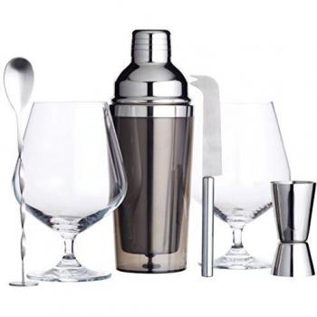 KitchenCraft BarCraft Luxury Gin Gift Set Including Gin Glasses, Cocktail Shaker, Muddler Spoon, Dual Bar Measure, Bar Knife and Recipes