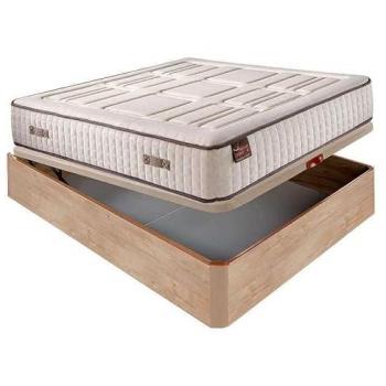Colchón HR Cotton Visco 27 cm Extra Firme Transpirable + Canapé Abatible Madera 3D Altura 34 cm - Roble, 160x200 cm