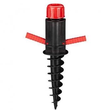 Base de sombrilla con pincho atornillable, soporte para palos de 19-32 mm, plástico negro y rojo