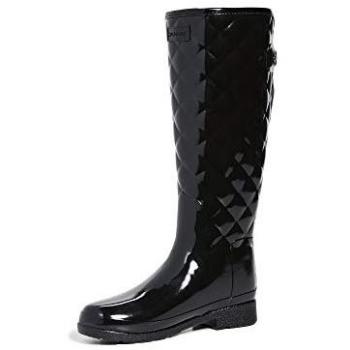 Hunter Women's Black Quilted Gloss Short Rain Boots - Size 8