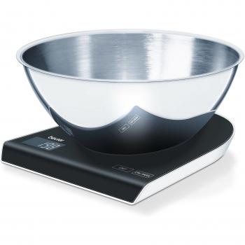Beurer KS-56 - Balanza de cocina con bol de acero inoxidable, 5 kg/1 gr, función auto-tara