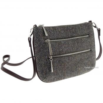 Señoras Marrón Herringbone Harris Tweed bolsa de hombro multi-zip LB1019 col7