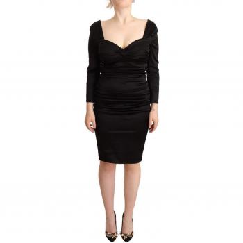Roberto Cavalli Black Long Sleeves Bodycon Acetate Dress - IT42|M, Elegant Black Sweetheart Etuikleid Dress, Size: S