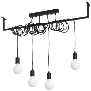 Lámpara Colgante Salamanca 4-Luces E27 Acero y Tela Negra Ajustable 150cm