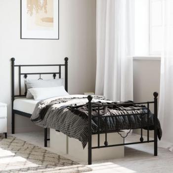 Cama con cabecero y estribo de metal negro 75x190 cm para pediatría