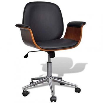vidaXL Modern Adjustable Swivel Arm Chair with Faux Leather and Bent Wood