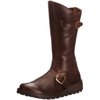 Dark Brown Leather Mid Calf Boots for Women