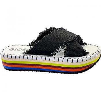 Sandalias Planas Gioseppo Terena para Mujer, Diseño Mediterráneo en Negro con Piso Multicolor