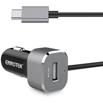 ennotek® USB Tipo C Cargador de Coche con 3 Ft cable de USB-C integrado Plus One 2,4 A Fast Puerto USB para iPhone, iPad, Apple MacBook 12 pulgadas, Nexus 5 X, Nexus 6P, OnePlus 2, LG G5, Lumia 950/950 X L, Nokia N1, Huawei P9 y más - en-ip4 C-