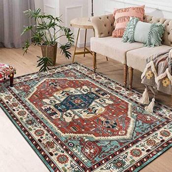 Alfombra de área Alfombras rectangulares extragrandes Estilo Retro geométrico Rojo Azul para Sala de