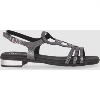 Sandalias planas de mujer Chika10 ST ARYA 5339 en piel gris plomo/gun-metal con puntera cuadrada