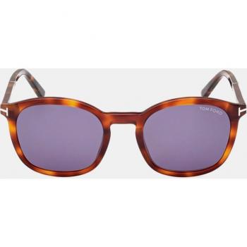 Tom Ford Classic Square Sunglasses with Blue Lenses, Brown, Unisex, Size: 52 MM