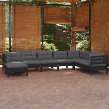 Sofá de jardín 8 PCs con cojines de madera de pino negro