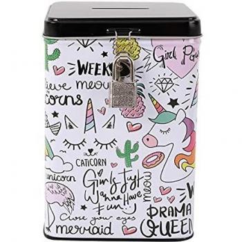 I-TOTAL® - Divertida Hucha con candado y Llaves/Monedero de Metal con Cierre (Unicorn