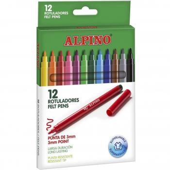 Alpino Rotuladores Standard Estuche de 12 Colores Surtidos Punta Fina de 3mm Superlavables