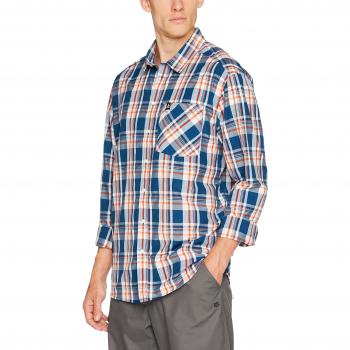 Odlo Camiseta L/S anmore Camisas y Camisetas, Otoño-Invierno, Hombre, Color Blue Opal - Orangeade - Check, tamaño XX-Large