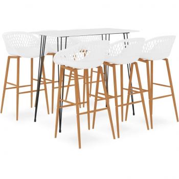 Bar Set 7 PCs Mesa alta y taburetes de bar blanco