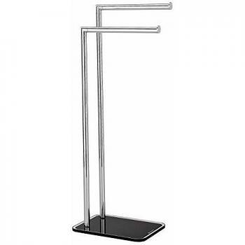 Toallero de pie para baño mod. Zero en vidrio negro y acero cromado