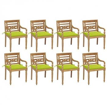 Sillas Batavia 8 piezas de madera maciza de teca con cojines para patio, jardín, terraza y balcón