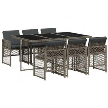 Set Comedor Jardín 7 Piezas con Cojines de Ratán Sintético Gris