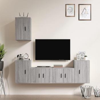 Set de muebles para TV 5 piezas madera contrachapada gris Sonoma