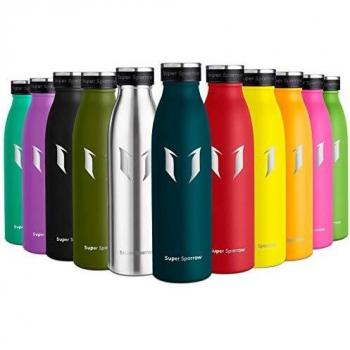 Super Sparrow Botella de Agua Acero Inoxidable- 350ml - sin BPA - islamiento de Vacío de Doble Pared, Botellas Frío/Caliente, Reutilizable para Niños, Colegio, Sport, Gimnasio, Bicicleta