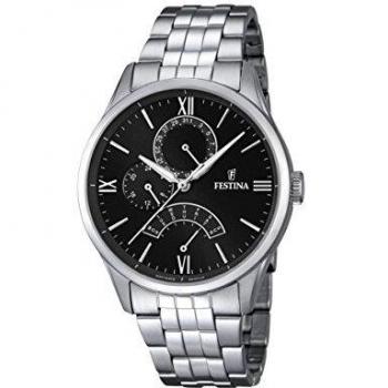FESTINA Reloj Modelo F16822/4 de la colección Retro, Caja de 43 mm Negro con Correa de Acero para Caballero
