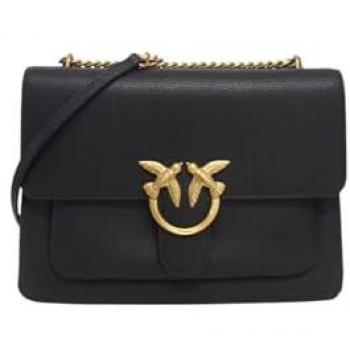 Pinko Love One Soft Big Black Grained Leather Shoulder Bag for Women - One Size