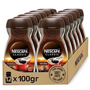 NESCAFÉ CLASSIC NATURAL todo aroma y sabor, café soluble, 100 % café, frasco de vidrio, Pack de 12 x 100 g
