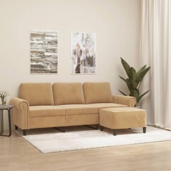Sofá de 3 Plazas con Taburete de Terciopelo Marrón 180 cm