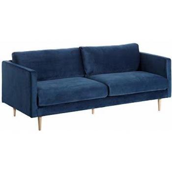Sofá de 3 plazas desenfundable, contemporáneo Azul de Terciopelo y Madera, de 210x89x79 cm - LOLAhome