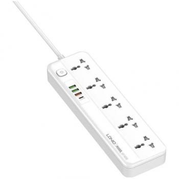 LDNIO SC5415 Power Strip with 5 Outlets, 3 USB Ports, USB-C, EU/US Compatibility, 2500W (White)