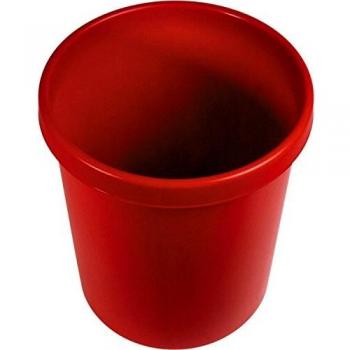 Papelera de plástico redonda de 30 litros, color rojo con borde y asas